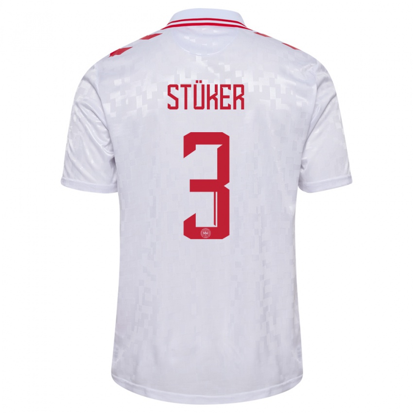 Kvinder Danmark Simon Stüker #3 Hvid Udebane Spillertrøjer 24-26 Trøje T-Shirt
