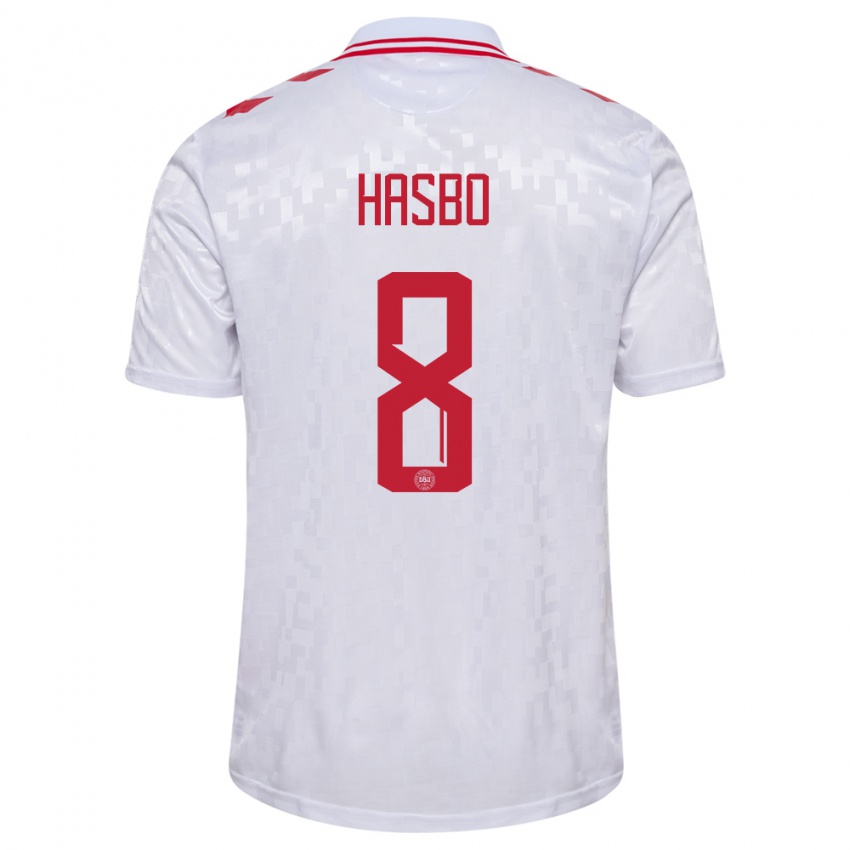 Kvinder Danmark Josefine Hasbo #8 Hvid Udebane Spillertrøjer 24-26 Trøje T-Shirt