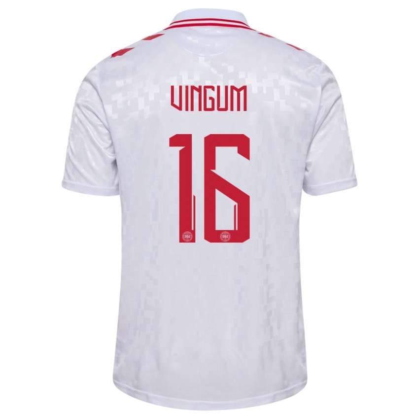 Kvinder Danmark Alberte Vingum #16 Hvid Udebane Spillertrøjer 24-26 Trøje T-Shirt