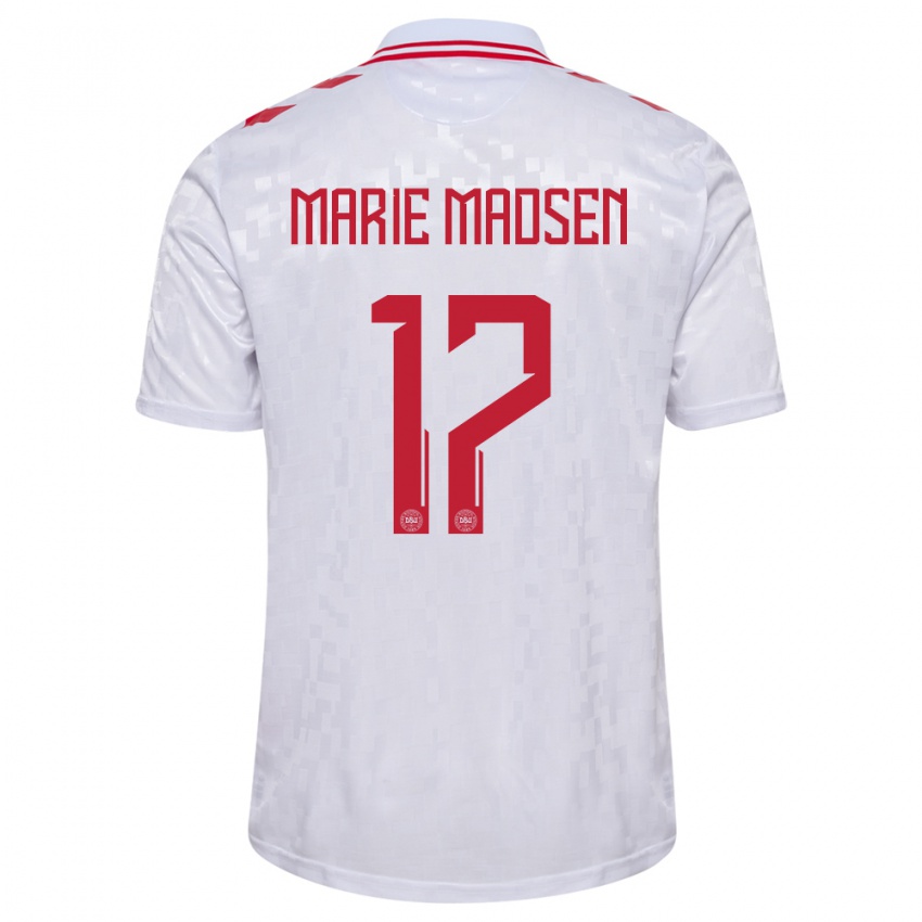Kvinder Danmark Rikke Marie Madsen #17 Hvid Udebane Spillertrøjer 24-26 Trøje T-Shirt