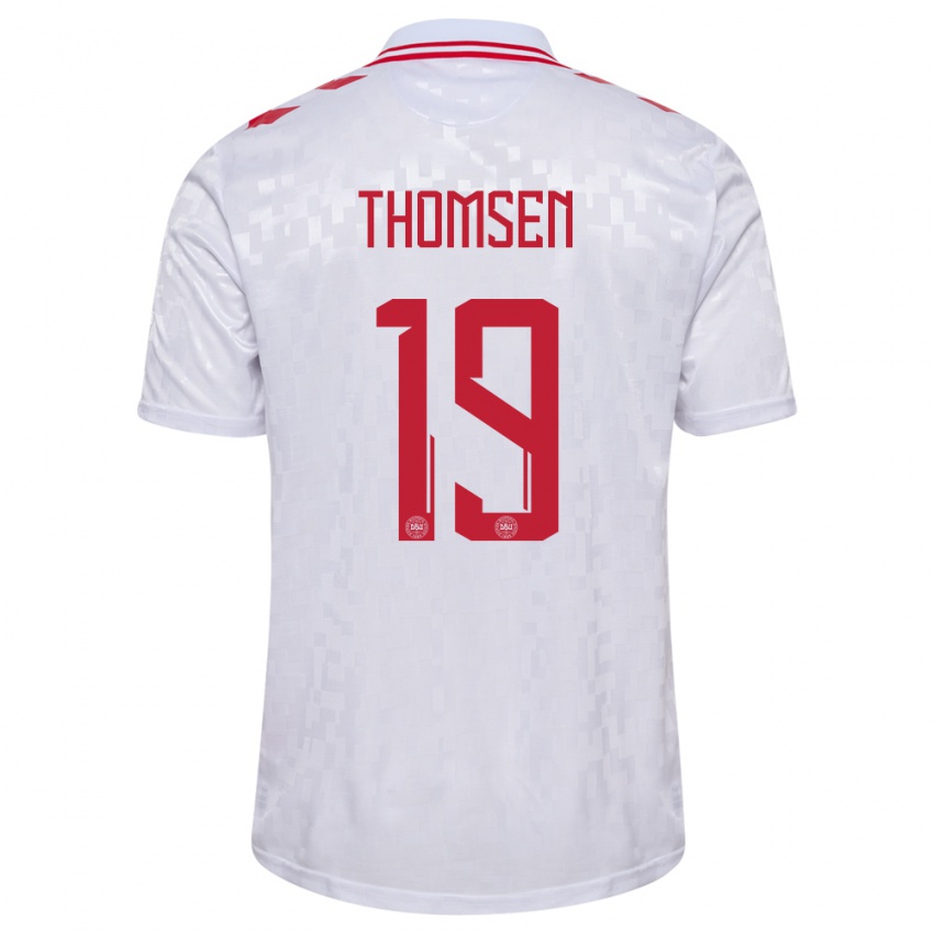 Kvinder Danmark Janni Thomsen #19 Hvid Udebane Spillertrøjer 24-26 Trøje T-Shirt