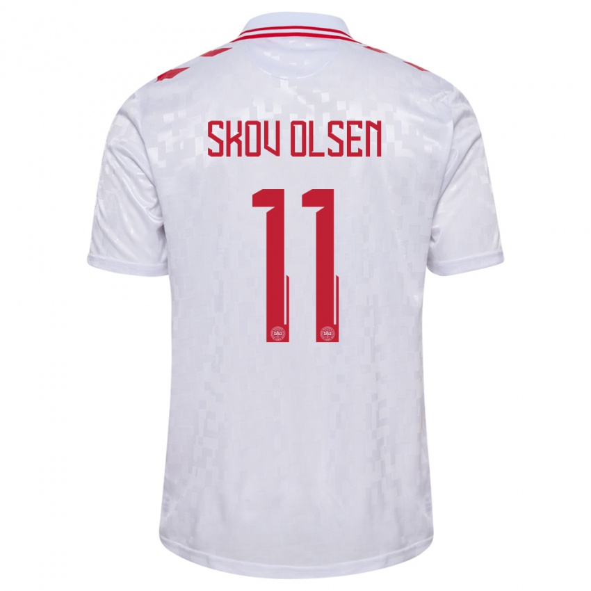 Kvinder Danmark Andreas Skov Olsen #11 Hvid Udebane Spillertrøjer 24-26 Trøje T-Shirt