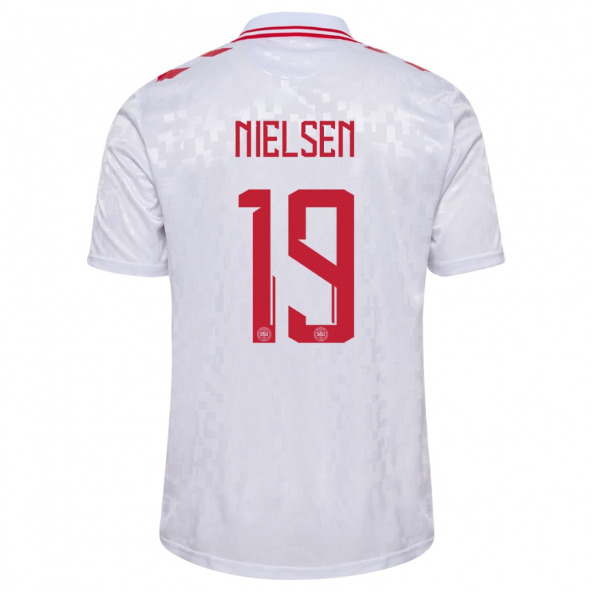 Kvinder Danmark Casper Nielsen #19 Hvid Udebane Spillertrøjer 24-26 Trøje T-Shirt