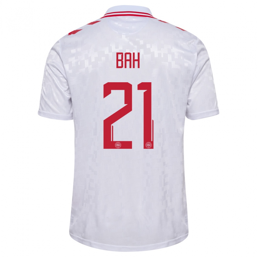Kvinder Danmark Alexander Bah #21 Hvid Udebane Spillertrøjer 24-26 Trøje T-Shirt