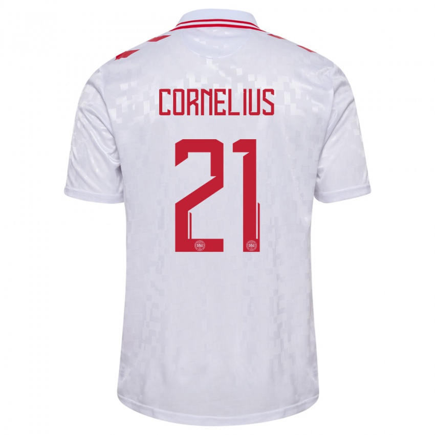 Kvinder Danmark Andreas Cornelius #21 Hvid Udebane Spillertrøjer 24-26 Trøje T-Shirt