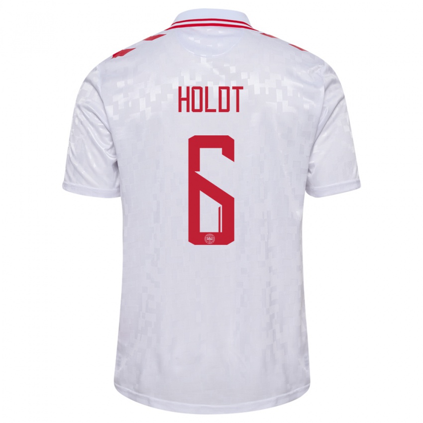 Kvinder Danmark Olivia Holdt #6 Hvid Udebane Spillertrøjer 24-26 Trøje T-Shirt