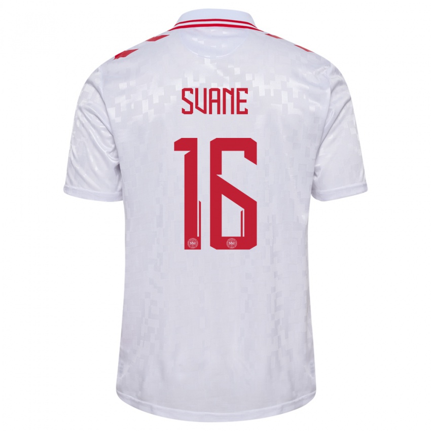Kvinder Danmark Katrine Svane #16 Hvid Udebane Spillertrøjer 24-26 Trøje T-Shirt