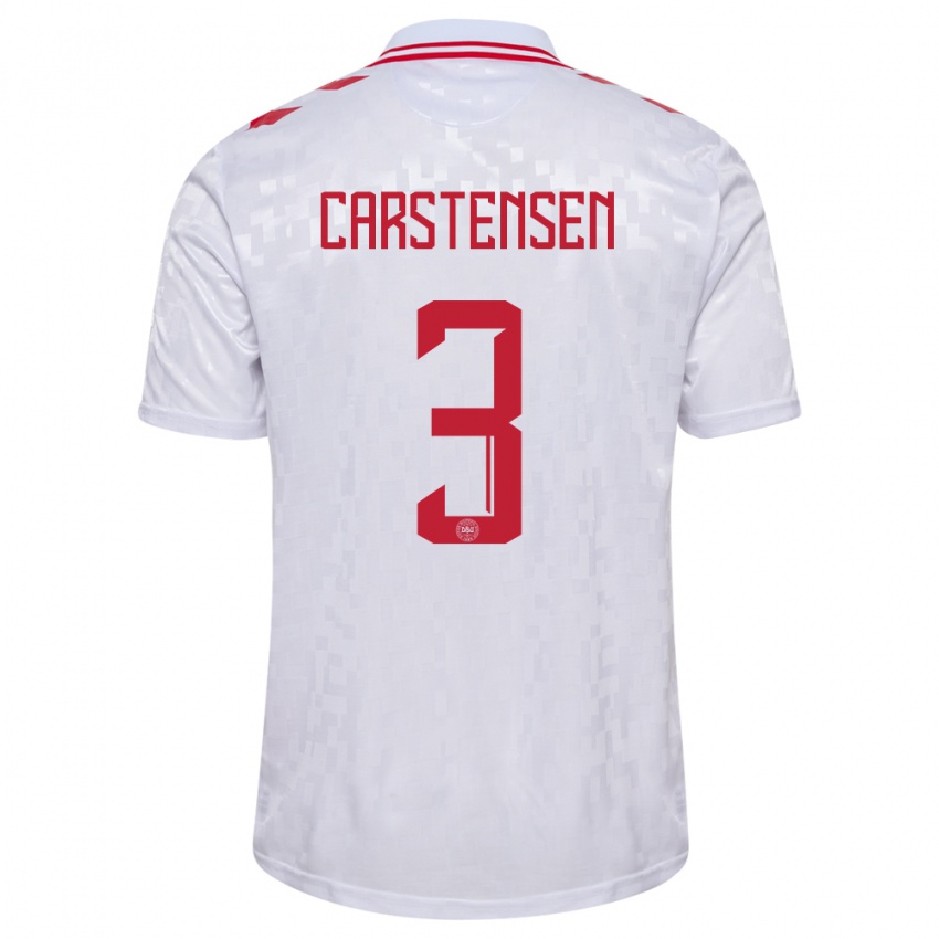 Kvinder Danmark Rasmus Carstensen #3 Hvid Udebane Spillertrøjer 24-26 Trøje T-Shirt