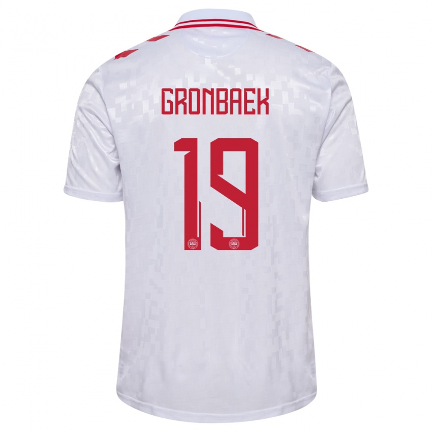 Kvinder Danmark Albert Gronbaek #19 Hvid Udebane Spillertrøjer 24-26 Trøje T-Shirt