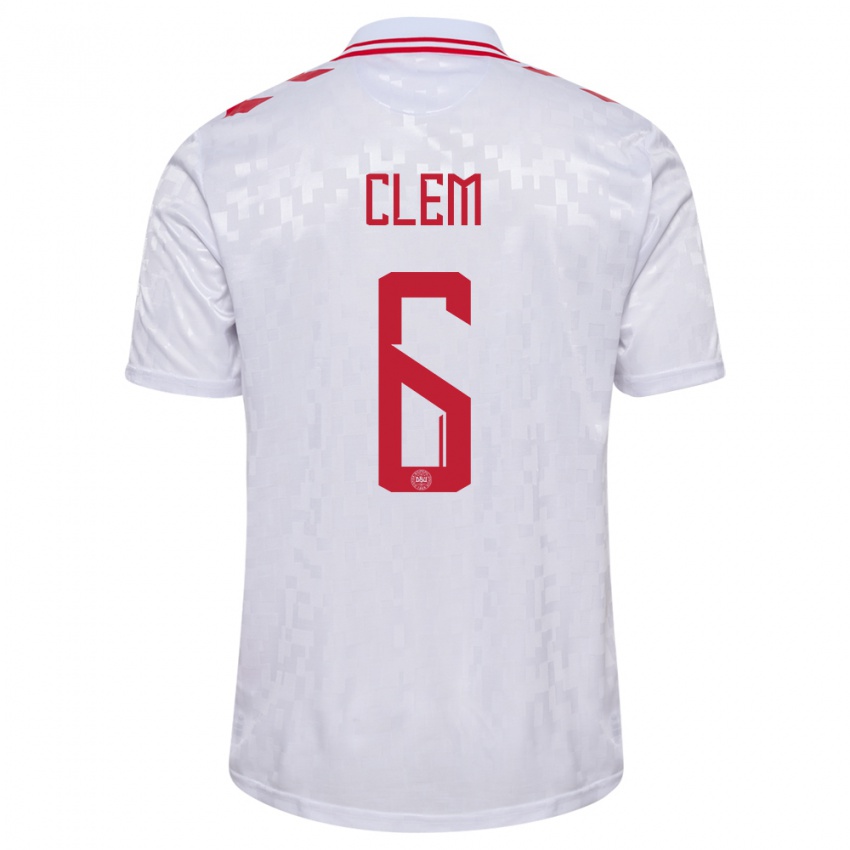 Kvinder Danmark William Clem #6 Hvid Udebane Spillertrøjer 24-26 Trøje T-Shirt