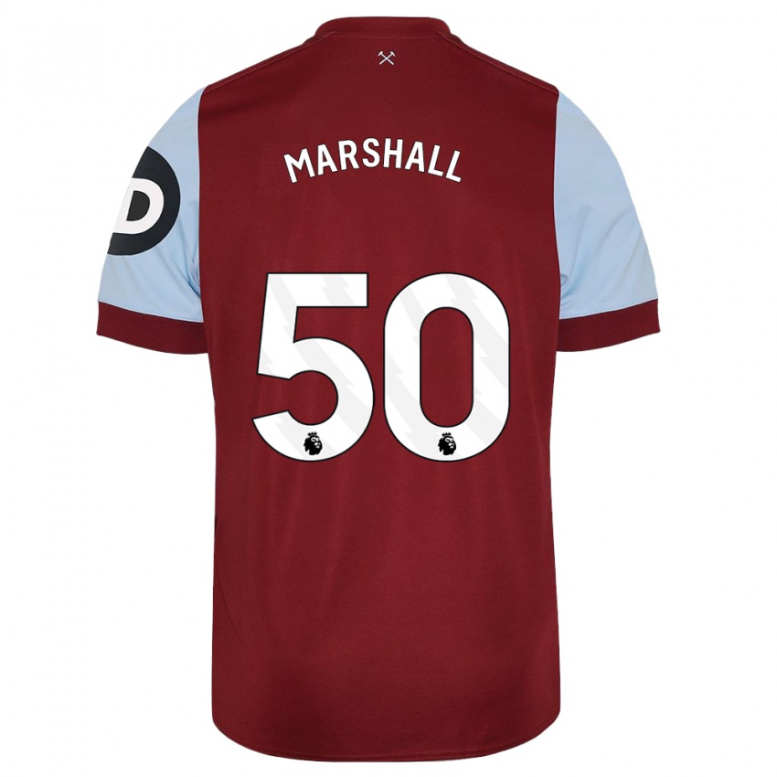 Børn Callum Marshall #50 Rødbrun Hjemmebane Spillertrøjer 2023/24 Trøje T-Shirt