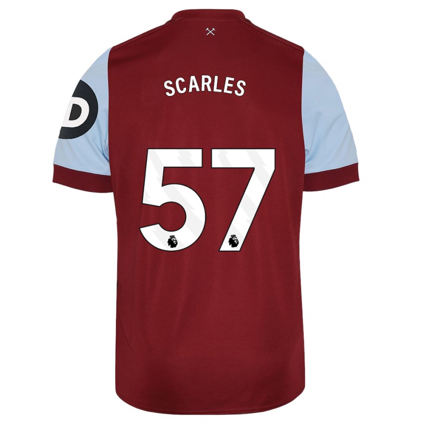 Børn Oliver Scarles #57 Rødbrun Hjemmebane Spillertrøjer 2023/24 Trøje T-Shirt