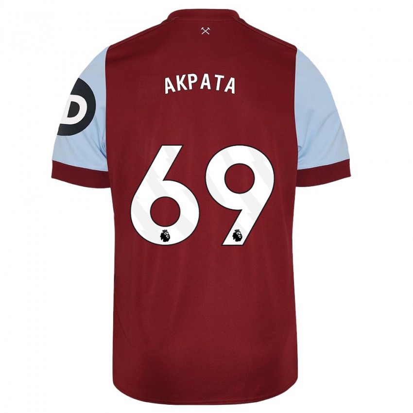Børn Tyron Akpata #69 Rødbrun Hjemmebane Spillertrøjer 2023/24 Trøje T-Shirt