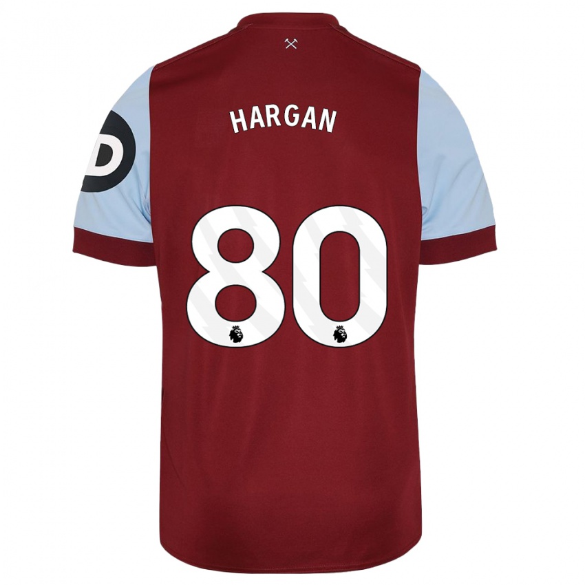 Børn Riley Hargan #80 Rødbrun Hjemmebane Spillertrøjer 2023/24 Trøje T-Shirt