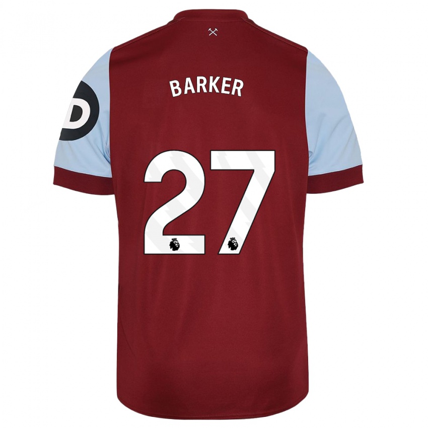 Børn Maisy Barker #27 Rødbrun Hjemmebane Spillertrøjer 2023/24 Trøje T-Shirt