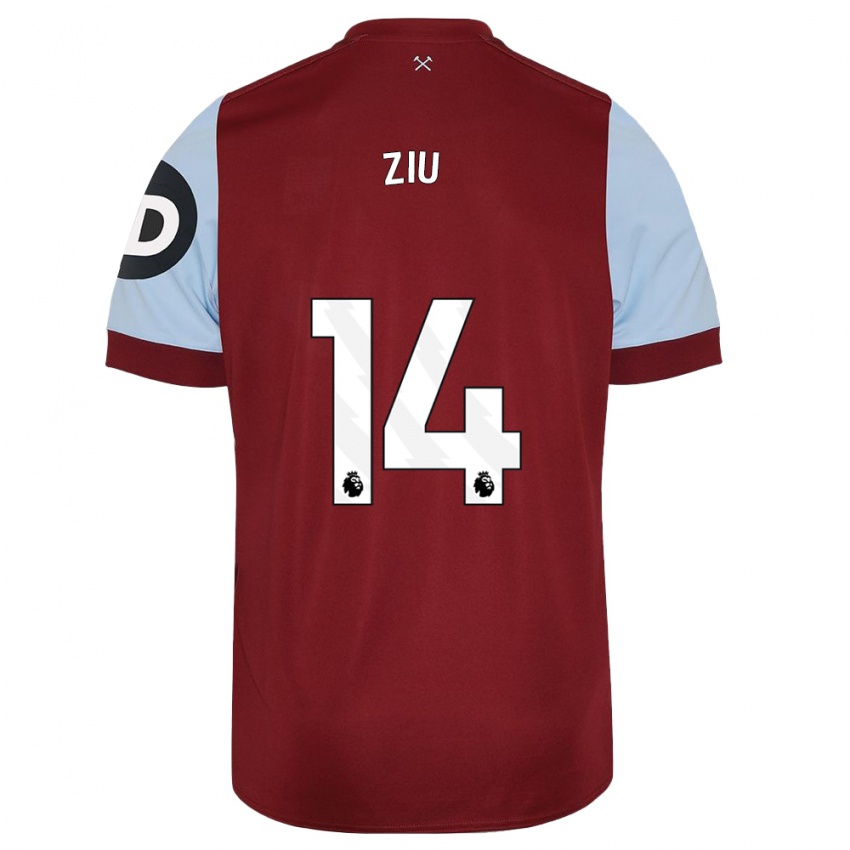 Børn Jessica Ziu #14 Rødbrun Hjemmebane Spillertrøjer 2023/24 Trøje T-Shirt