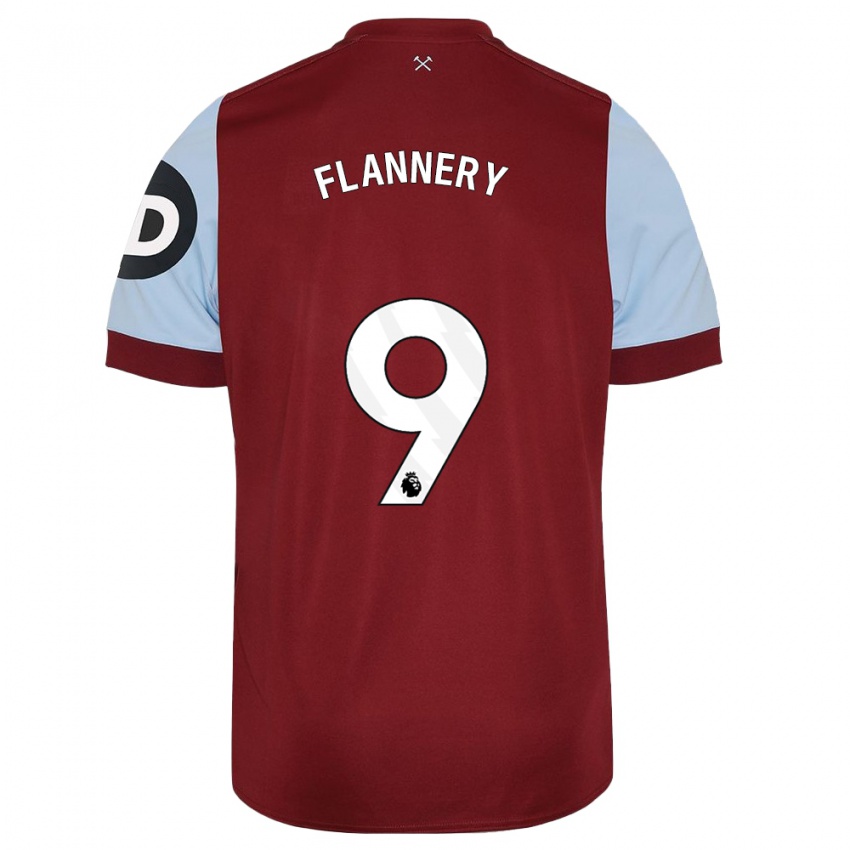 Børn Keira Flannery #9 Rødbrun Hjemmebane Spillertrøjer 2023/24 Trøje T-Shirt