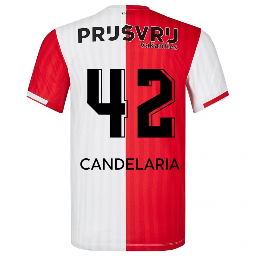 Børn Jayden Candelaria #42 Rød Hvid Hjemmebane Spillertrøjer 2023/24 Trøje T-Shirt