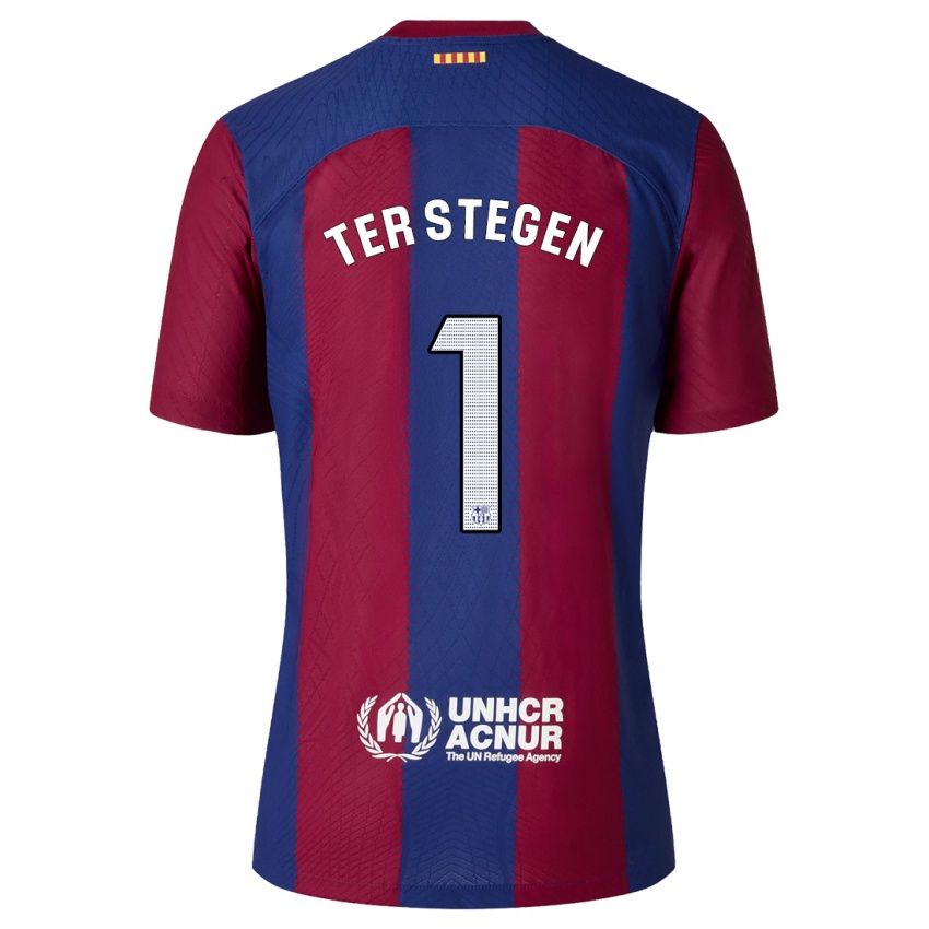 Børn Marc-Andre Ter Stegen #1 Rød Blå Hjemmebane Spillertrøjer 2023/24 Trøje T-Shirt