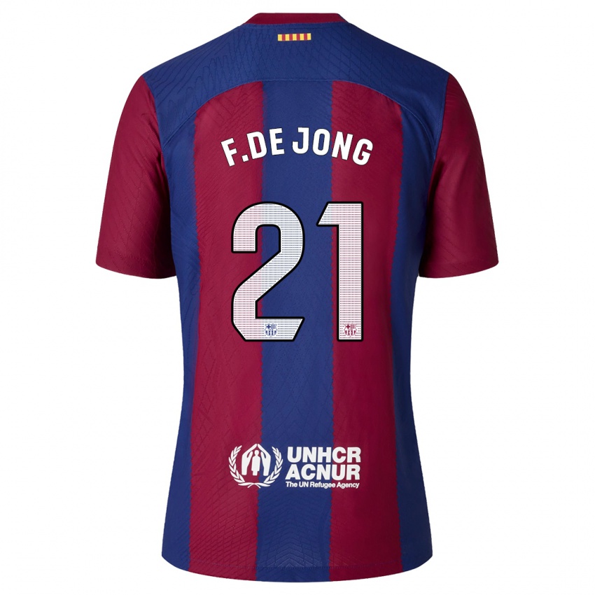 Børn Frenkie De Jong #21 Rød Blå Hjemmebane Spillertrøjer 2023/24 Trøje T-Shirt