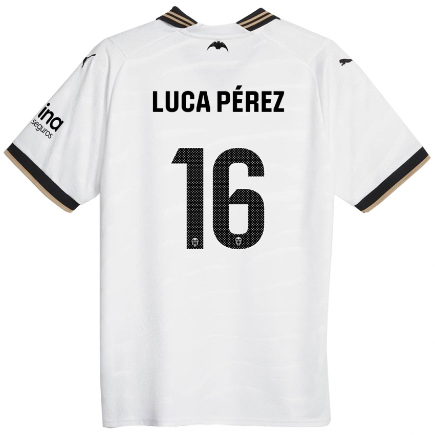 Børn Simón Luca Pérez #16 Hvid Hjemmebane Spillertrøjer 2023/24 Trøje T-Shirt