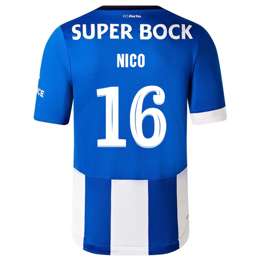 Børn Nico Gonzalez #16 Blå Hvid Hjemmebane Spillertrøjer 2023/24 Trøje T-Shirt