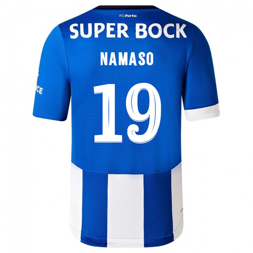 Børn Danny Namaso #19 Blå Hvid Hjemmebane Spillertrøjer 2023/24 Trøje T-Shirt