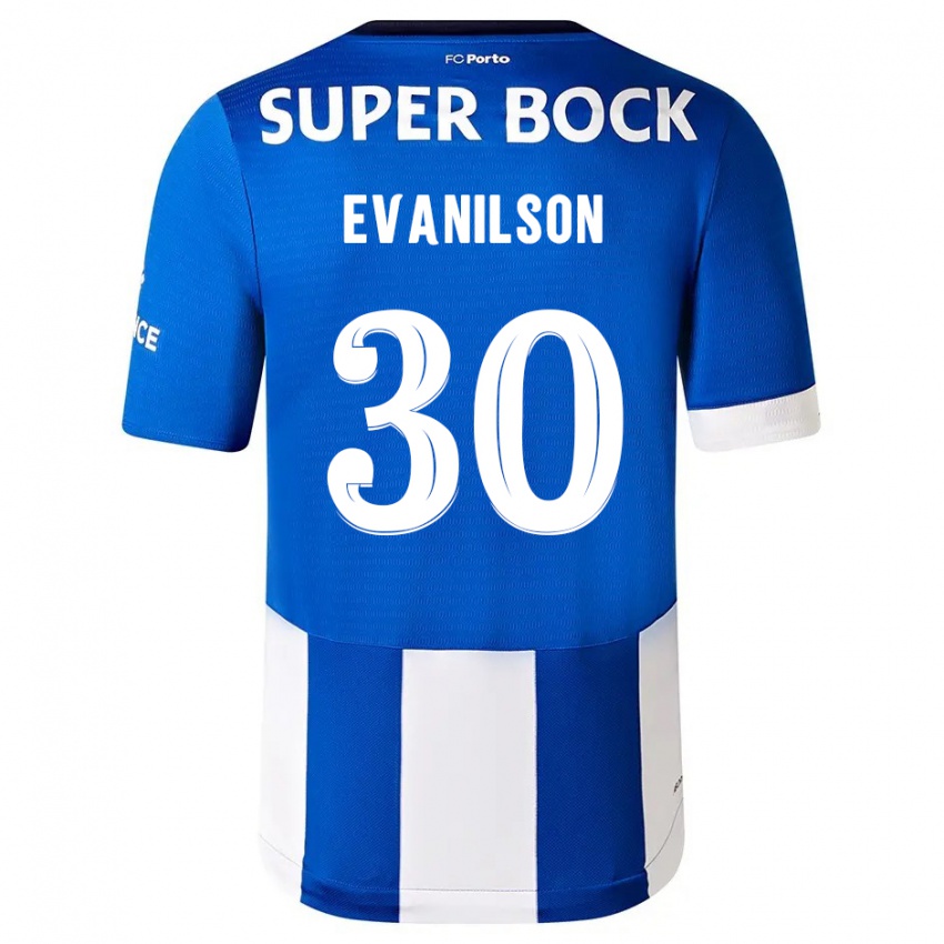 Børn Evanilson #30 Blå Hvid Hjemmebane Spillertrøjer 2023/24 Trøje T-Shirt