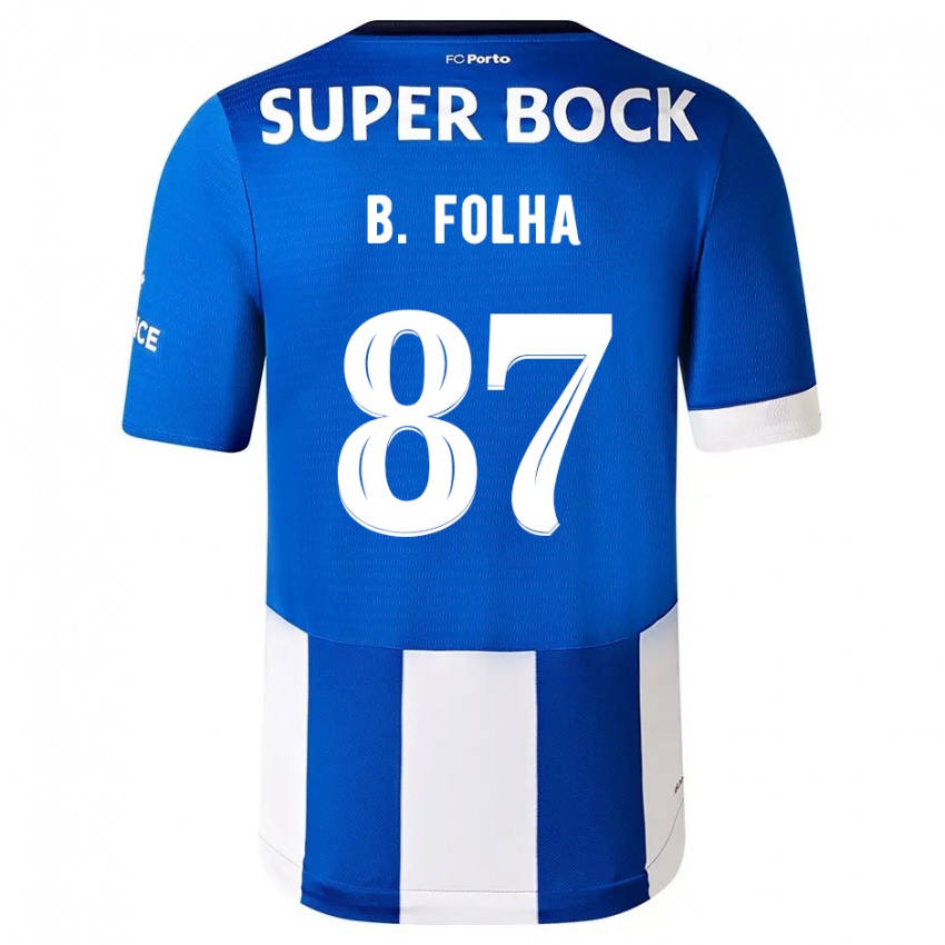Børn Bernardo Folha #87 Blå Hvid Hjemmebane Spillertrøjer 2023/24 Trøje T-Shirt