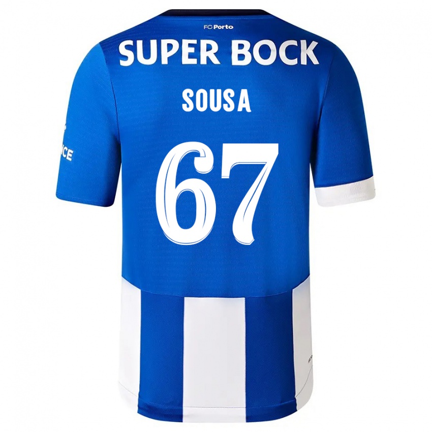 Børn Vasco Sousa #67 Blå Hvid Hjemmebane Spillertrøjer 2023/24 Trøje T-Shirt