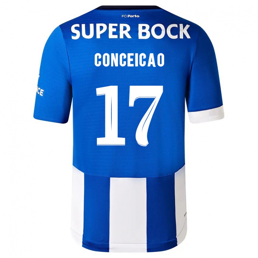 Børn Rodrigo Conceicao #17 Blå Hvid Hjemmebane Spillertrøjer 2023/24 Trøje T-Shirt