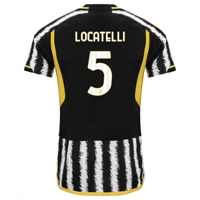 Børn Manuel Locatelli #5 Sort Hvid Hjemmebane Spillertrøjer 2023/24 Trøje T-Shirt