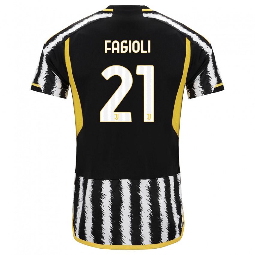 Børn Nicolo Fagioli #21 Sort Hvid Hjemmebane Spillertrøjer 2023/24 Trøje T-Shirt