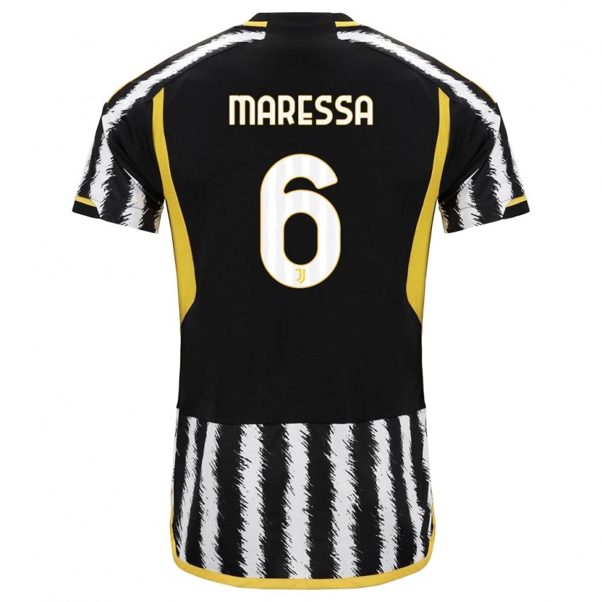 Børn Tommaso Maressa #6 Sort Hvid Hjemmebane Spillertrøjer 2023/24 Trøje T-Shirt