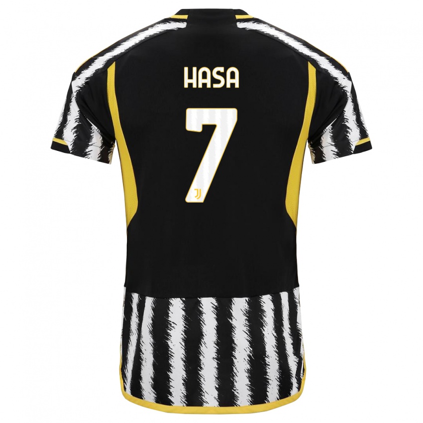 Børn Luis Hasa #7 Sort Hvid Hjemmebane Spillertrøjer 2023/24 Trøje T-Shirt
