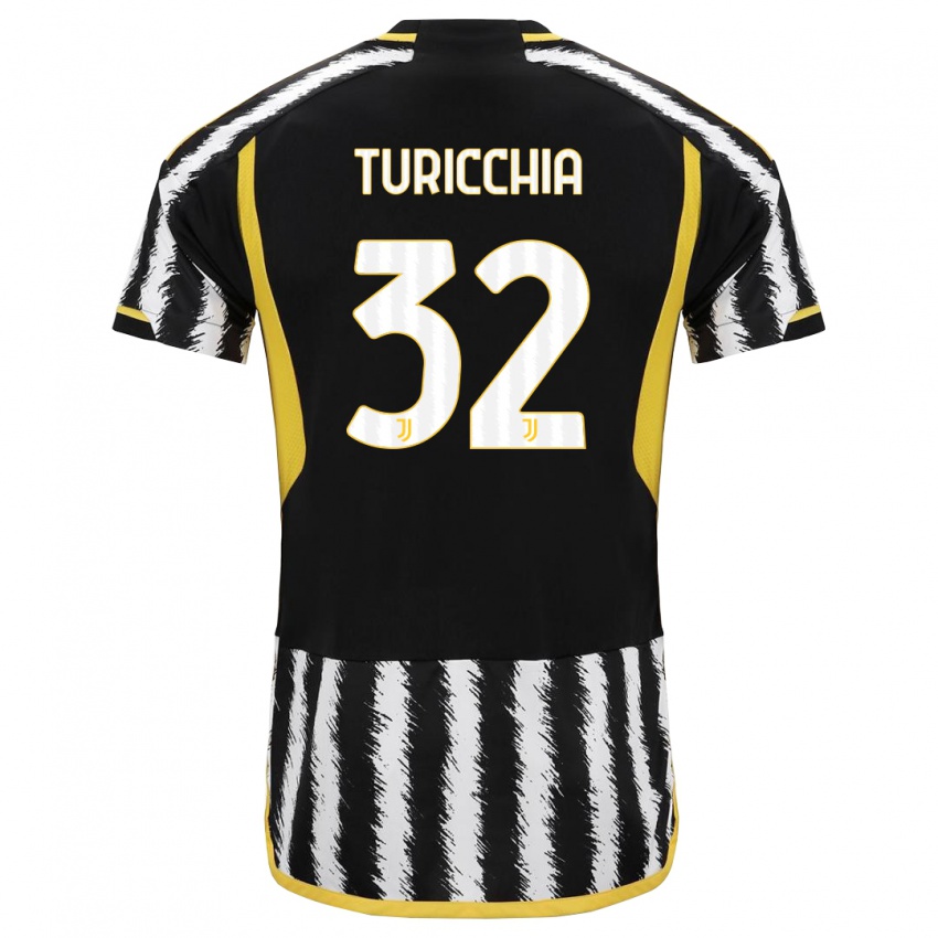 Børn Riccardo Turicchia #32 Sort Hvid Hjemmebane Spillertrøjer 2023/24 Trøje T-Shirt