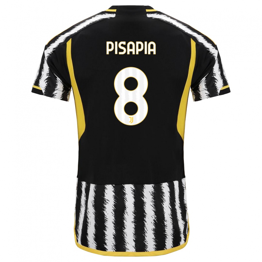 Børn Luciano Pisapia #8 Sort Hvid Hjemmebane Spillertrøjer 2023/24 Trøje T-Shirt