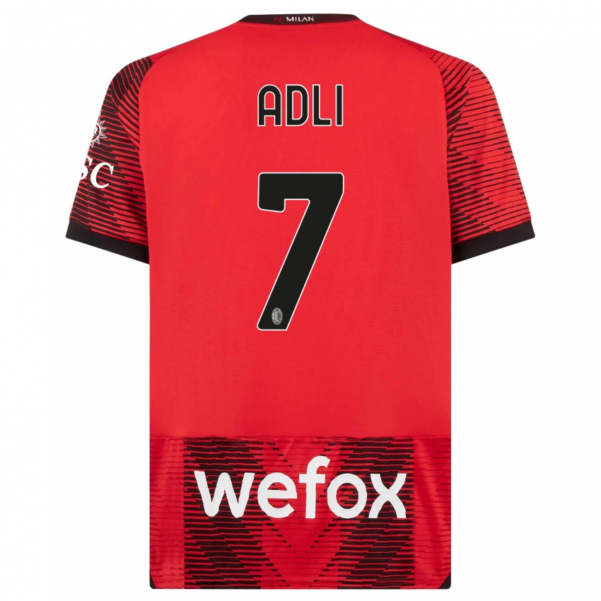 Børn Yacine Adli #7 Rød Sort Hjemmebane Spillertrøjer 2023/24 Trøje T-Shirt