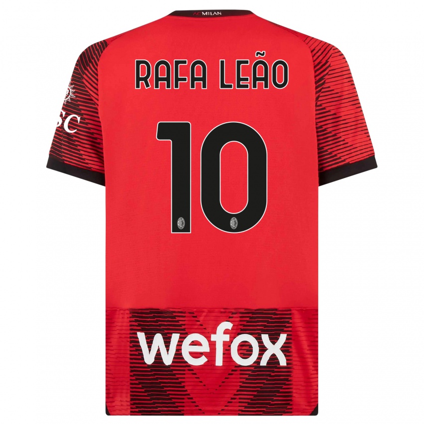 Børn Rafael Leao #10 Rød Sort Hjemmebane Spillertrøjer 2023/24 Trøje T-Shirt