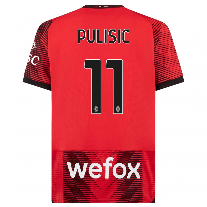 Børn Christian Pulisic #11 Rød Sort Hjemmebane Spillertrøjer 2023/24 Trøje T-Shirt