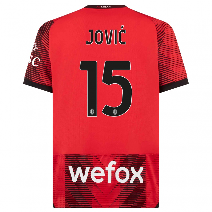 Børn Luka Jovic #15 Rød Sort Hjemmebane Spillertrøjer 2023/24 Trøje T-Shirt
