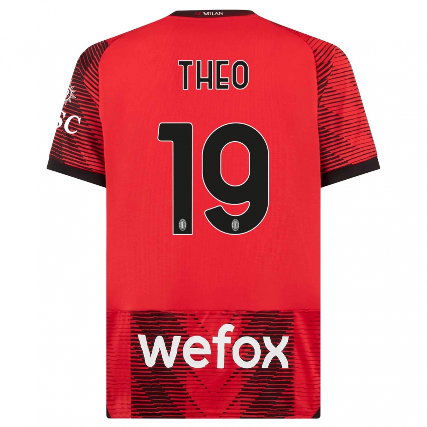 Børn Theo Hernandez #19 Rød Sort Hjemmebane Spillertrøjer 2023/24 Trøje T-Shirt