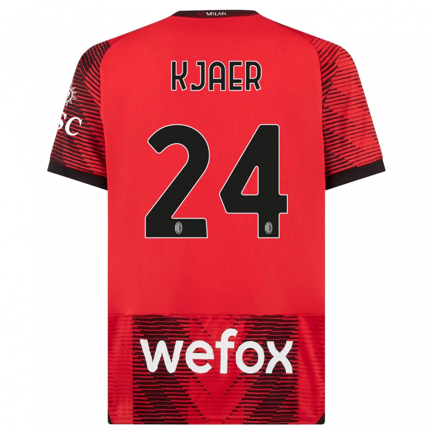 Børn Simon Kjaer #24 Rød Sort Hjemmebane Spillertrøjer 2023/24 Trøje T-Shirt