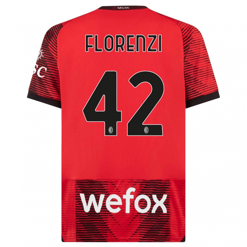 Børn Alessandro Florenzi #42 Rød Sort Hjemmebane Spillertrøjer 2023/24 Trøje T-Shirt