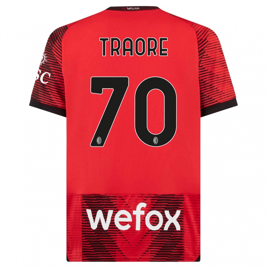 Børn Chaka Traore #70 Rød Sort Hjemmebane Spillertrøjer 2023/24 Trøje T-Shirt