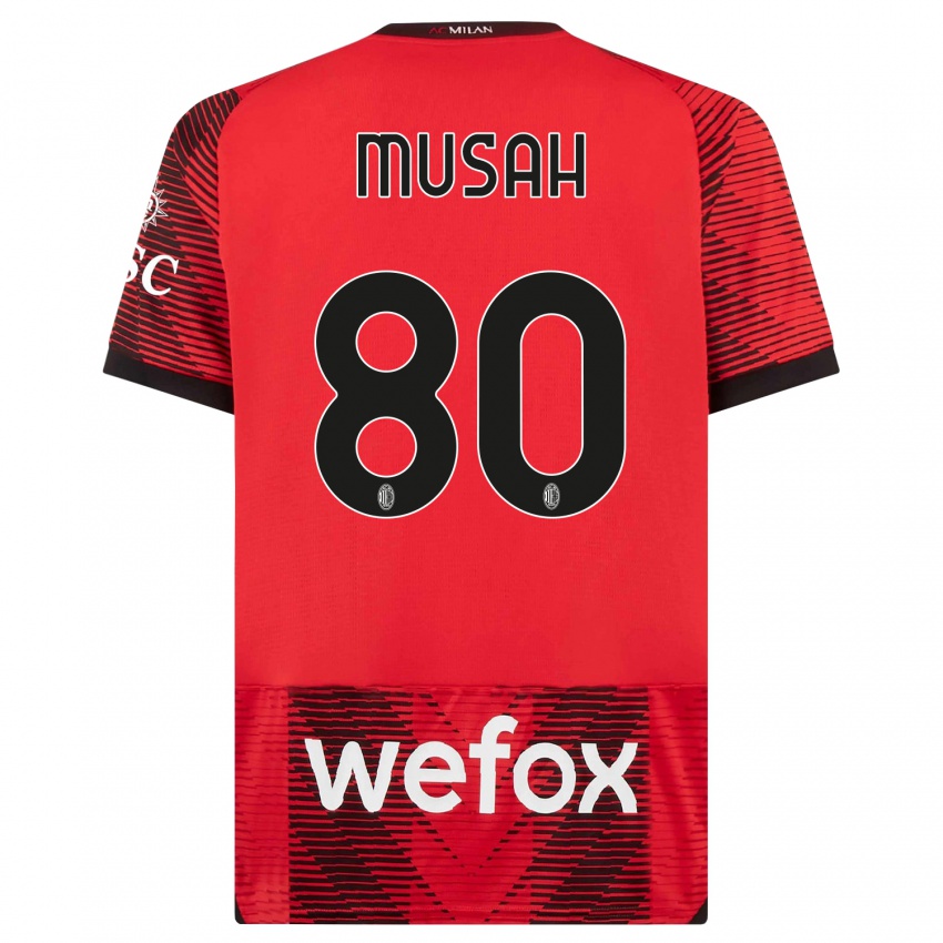 Børn Yunus Musah #80 Rød Sort Hjemmebane Spillertrøjer 2023/24 Trøje T-Shirt