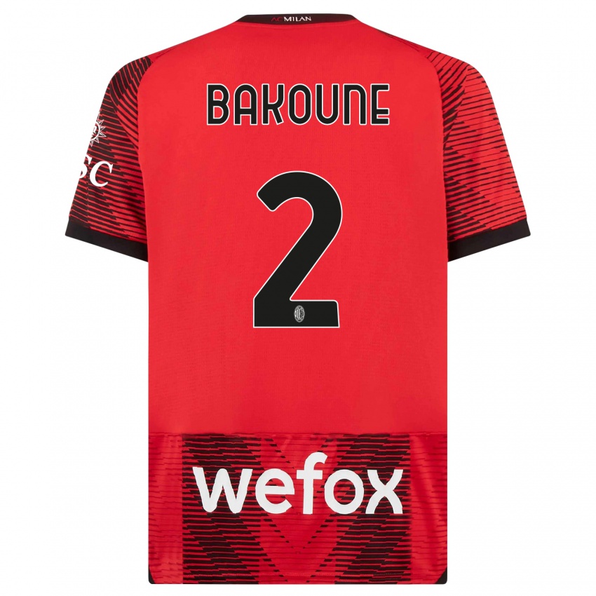 Børn Adam Bakoune #2 Rød Sort Hjemmebane Spillertrøjer 2023/24 Trøje T-Shirt
