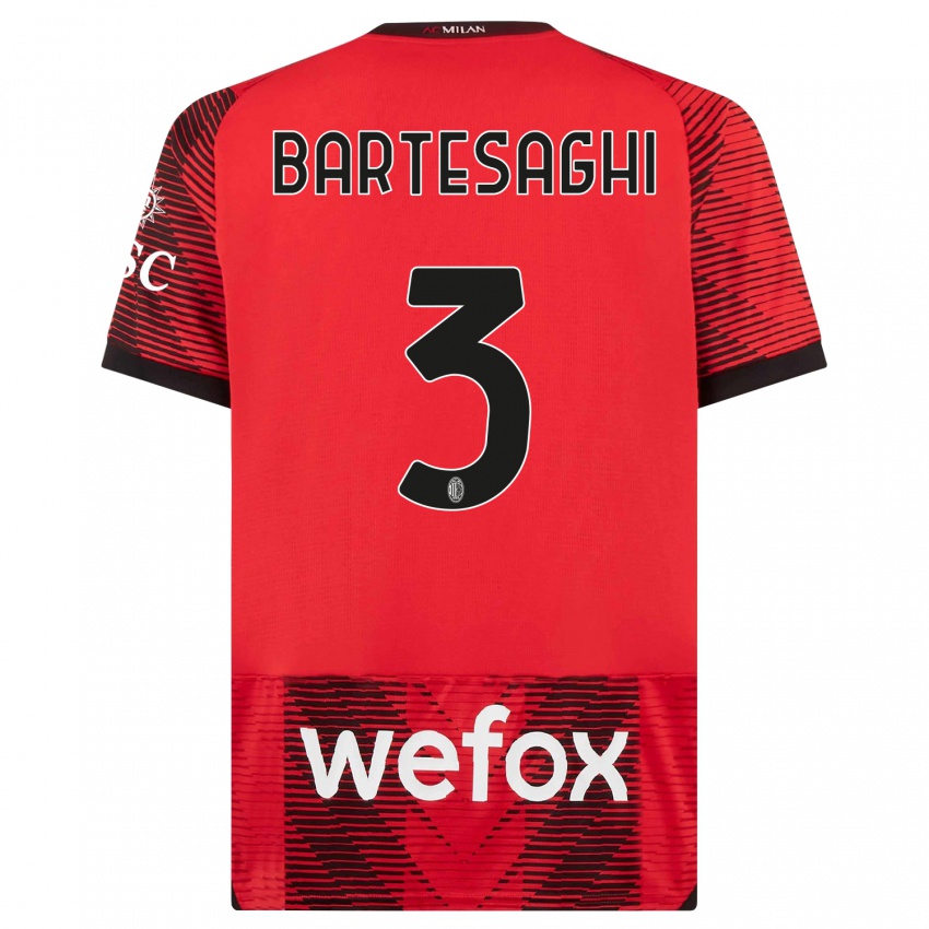 Børn Davide Bartesaghi #3 Rød Sort Hjemmebane Spillertrøjer 2023/24 Trøje T-Shirt
