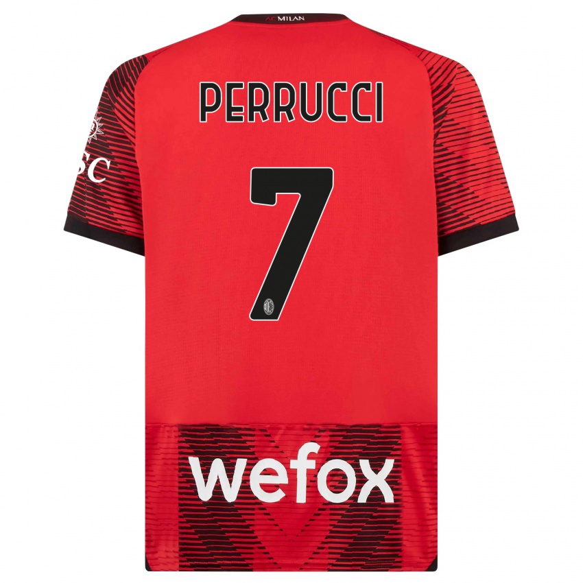 Børn Vincenzo Perrucci #7 Rød Sort Hjemmebane Spillertrøjer 2023/24 Trøje T-Shirt