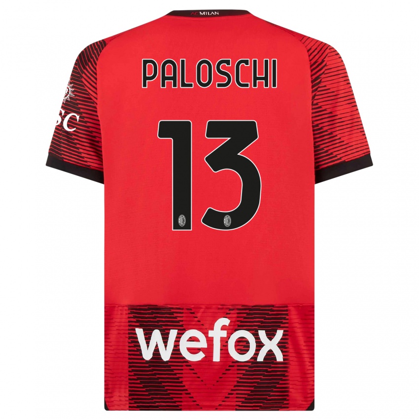 Børn Dorian Paloschi #13 Rød Sort Hjemmebane Spillertrøjer 2023/24 Trøje T-Shirt